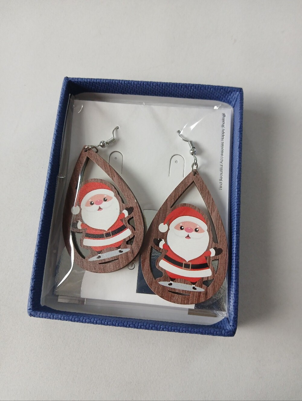 New Cute Lightweight Wooden Christmas Santa Claus Earrings